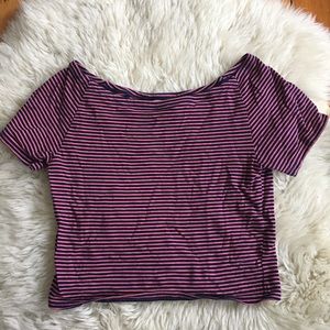 Navy and Pink Striped Crop Top